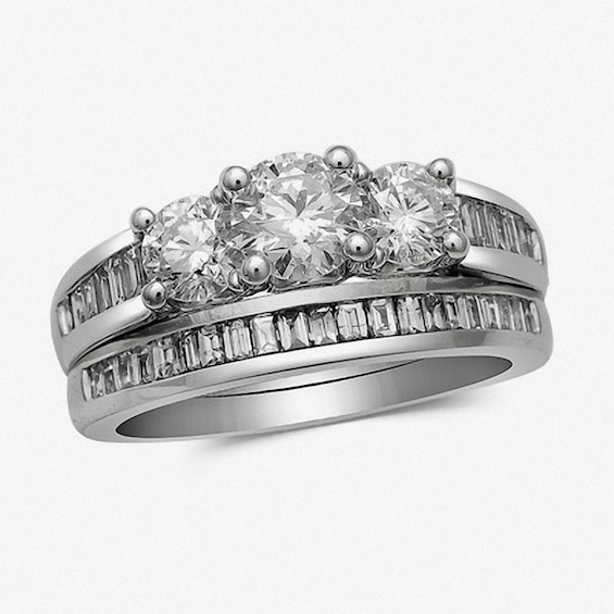 Previously Owned - 2 CT. T.w. Diamond Three Stone Bridal Set in 14K White Gold