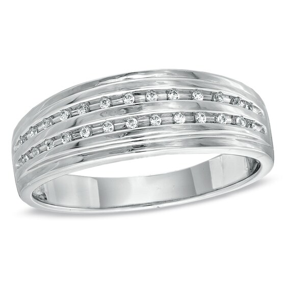 Previously Owned - 1/15 CT. T.w. Diamond Double Row Wedding Band in Sterling Silver