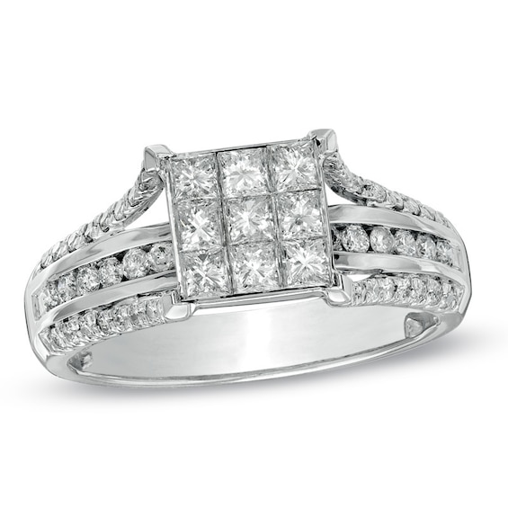 Previously Owned - 1 CT. T.w. Composite Princess-Cut Diamond Engagement Ring in 14K White Gold