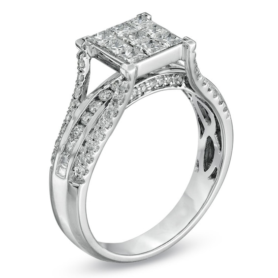 Previously Owned - 1 CT. T.w. Composite Princess-Cut Diamond Engagement Ring in 14K White Gold