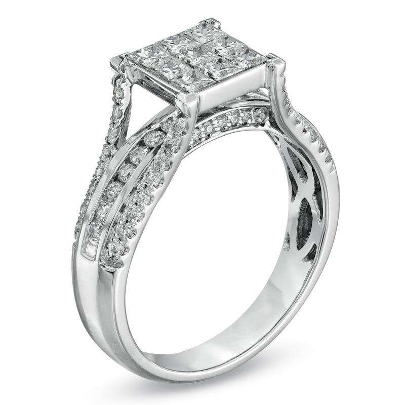 Main Image 2 of Previously Owned - 1 CT. T.W. Composite Princess-Cut Diamond Engagement Ring in 14K White Gold