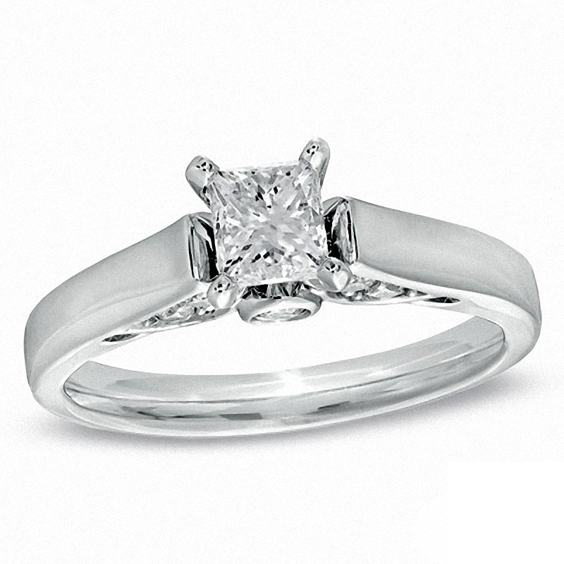 Main Image 1 of Previously Owned - 1 CT. T.W. Princess-Cut Diamond Engagement Ring in 14K White Gold (I/I1)