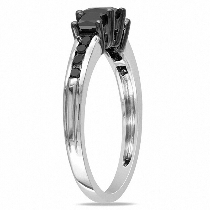 Main Image 2 of Previously Owned - 1 CT. T.W. Princess-Cut Black Diamond Three Stone Ring in 10K White Gold