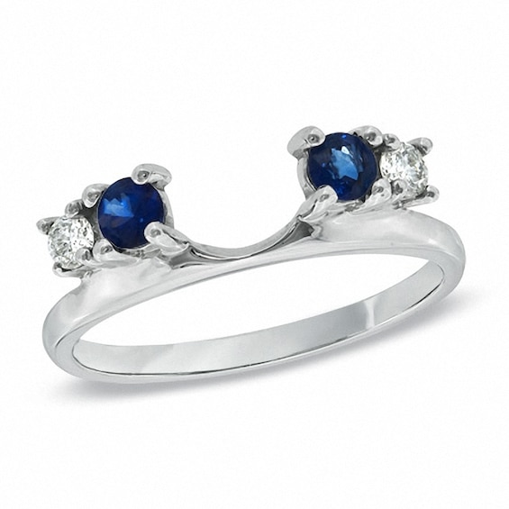 Previously Owned - 1/8 CT. T.w. Diamond and Sapphire Wrap in 14K White Gold