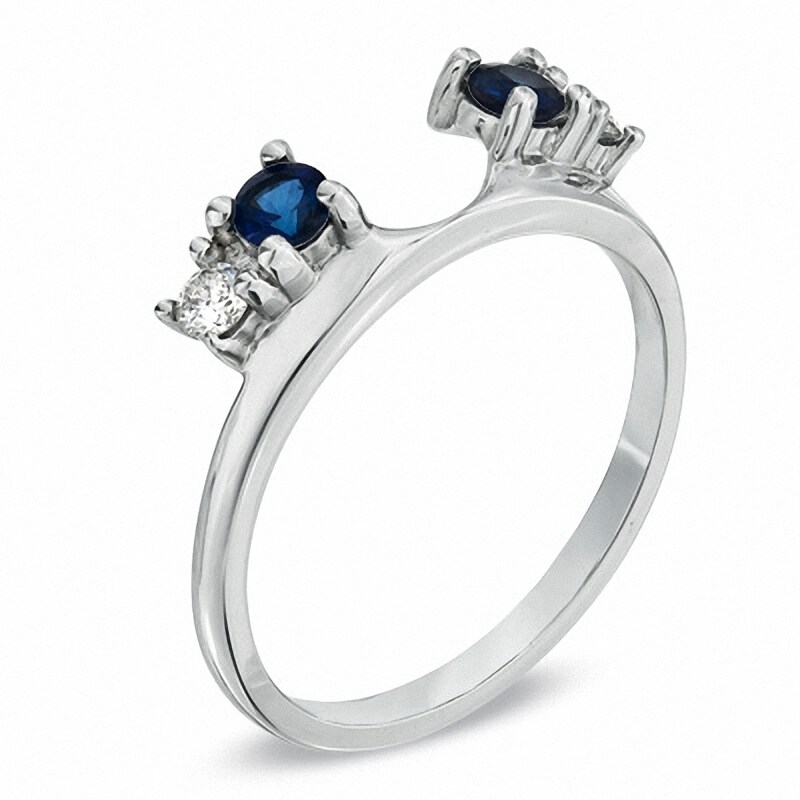 Main Image 2 of Previously Owned - 1/8 CT. T.W. Diamond and Sapphire Wrap in 14K White Gold