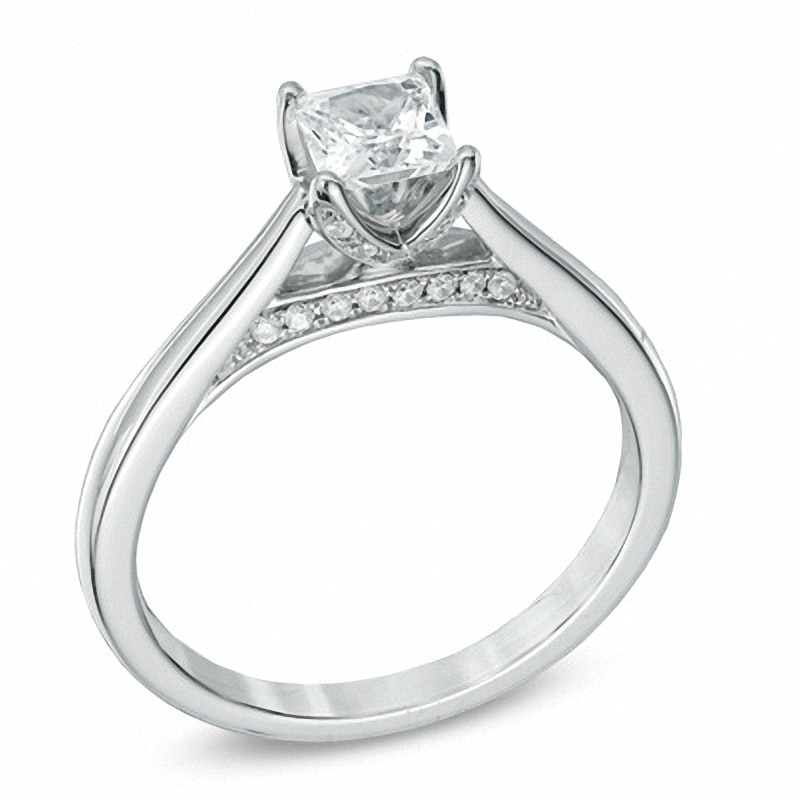Main Image 2 of Previously Owned - Celebration Lux® 5/8 CT. T.W. Princess-Cut Diamond Engagement Ring in 18K White Gold (H-I/I1)
