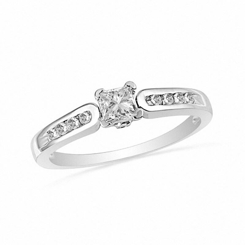 Main Image 1 of Previously Owned - 1/4 CT. T.W. Princess-Cut Diamond Engagement Ring in 10K White Gold