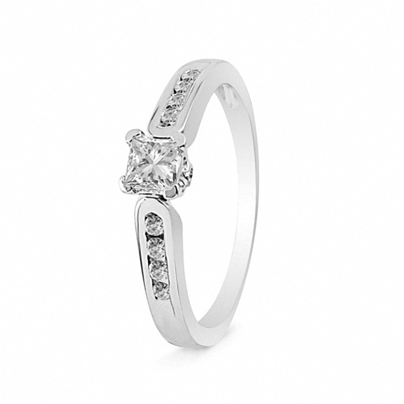 Main Image 2 of Previously Owned - 1/4 CT. T.W. Princess-Cut Diamond Engagement Ring in 10K White Gold