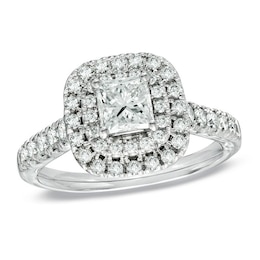 Previously Owned - Celebration Lux® 1-1/2 CT. T.W. Princess-Cut Diamond Engagement Ring in 18K White Gold (I/SI2)