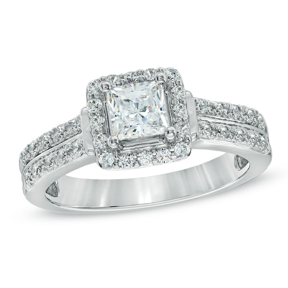 Previously Owned - 1 CT. T.w. Diamond Square Frame Vintage-Style Engagement Ring in 14K White Gold