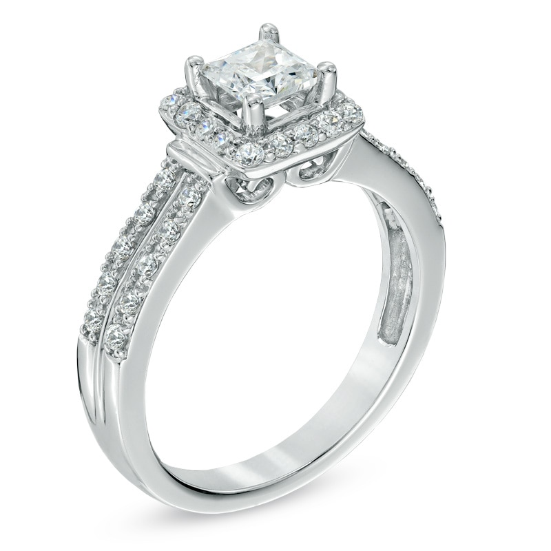 Main Image 2 of Previously Owned - 1 CT. T.W. Diamond Square Frame Vintage-Style Engagement Ring in 14K White Gold