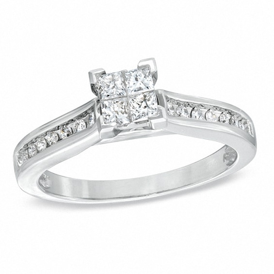 Previously Owned - 1/3 CT. T.w. Quad Princess-Cut Diamond Engagement Ring in 10K White Gold