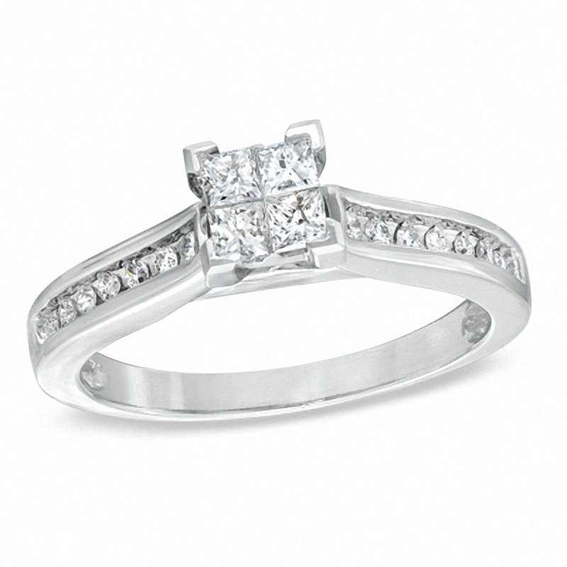 Main Image 1 of Previously Owned - 1/3 CT. T.W. Quad Princess-Cut Diamond Engagement Ring in 10K White Gold