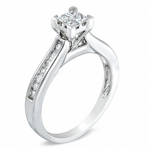 Previously Owned - 1/3 CT. T.w. Quad Princess-Cut Diamond Engagement Ring in 10K White Gold