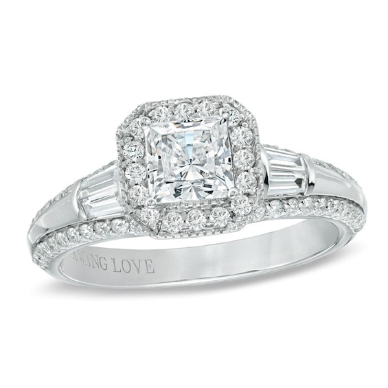 Previously Owned - Vera Wang Love Collection 1 CT. T.w. Princess-Cut Diamond Edge Engagement Ring in 14K White Gold