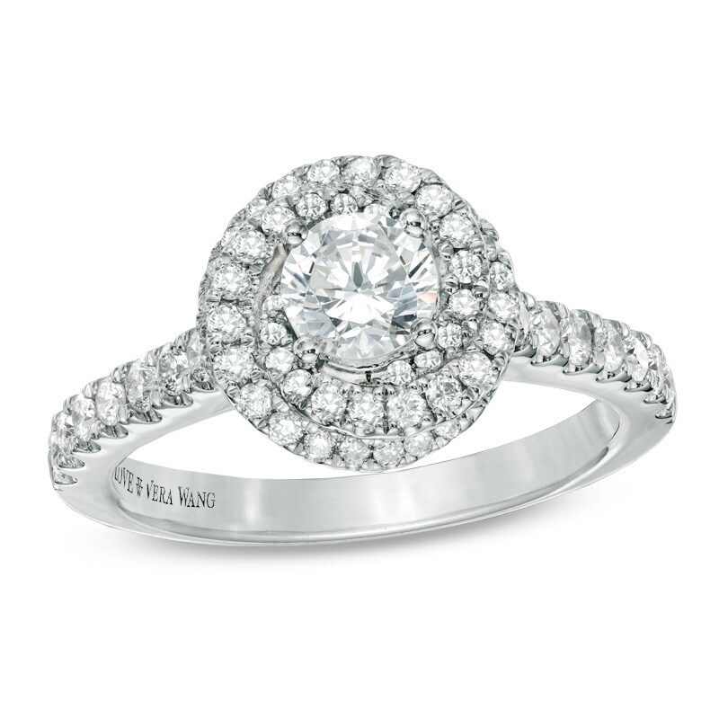 Main Image 1 of Previously Owned - Vera Wang Love Collection 1 CT. T.W. Diamond Swirl Frame Engagement Ring in 14K White Gold