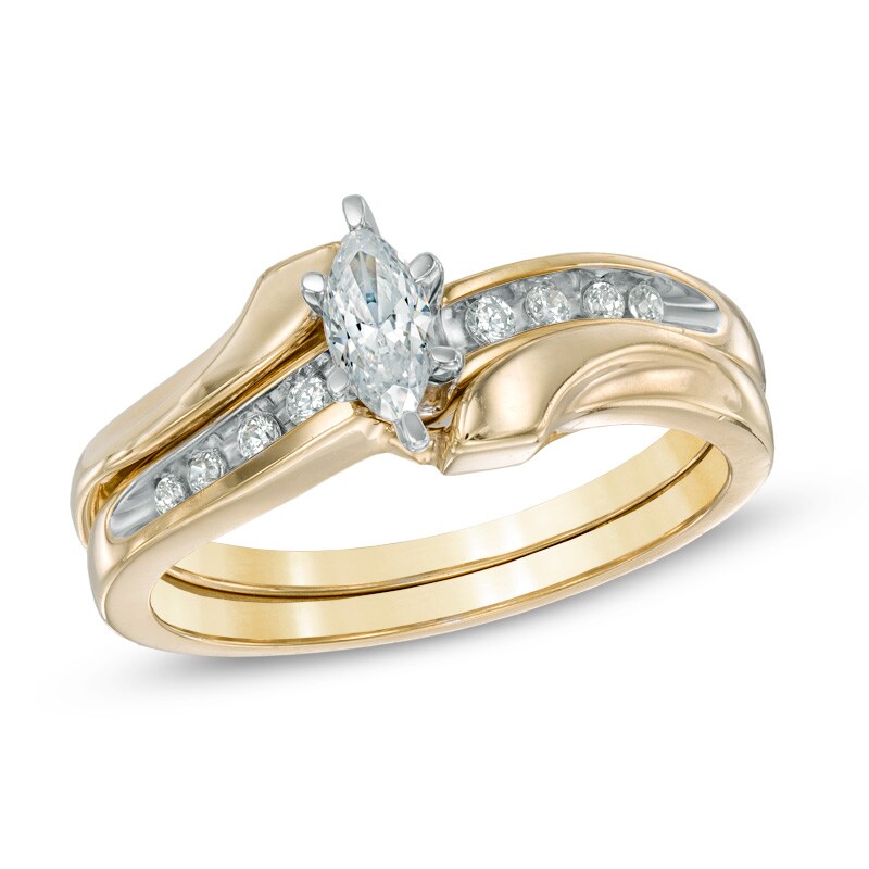 Main Image 1 of Previously Owned - 1/2 CT. T.W. Marquise Diamond Bypass Bridal Set in 10K Gold