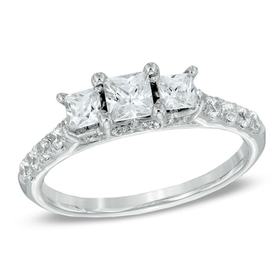 Previously Owned - 1 CT. T.w. Princess-Cut Diamond Past Present FutureÂ® Ring in 14K White Gold