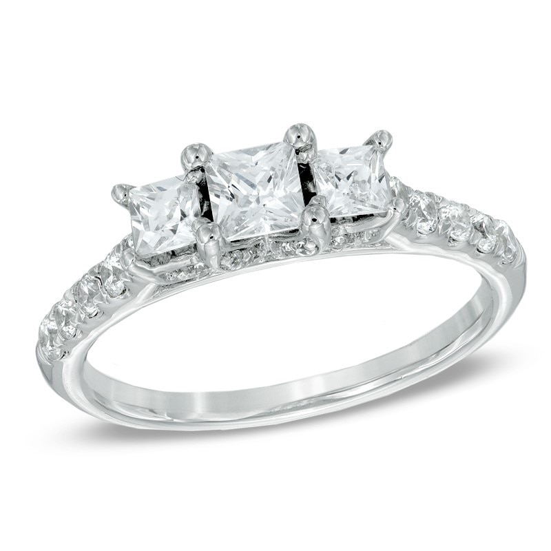 Main Image 1 of Previously Owned - 1 CT. T.W. Princess-Cut Diamond Past Present Future® Ring in 14K White Gold