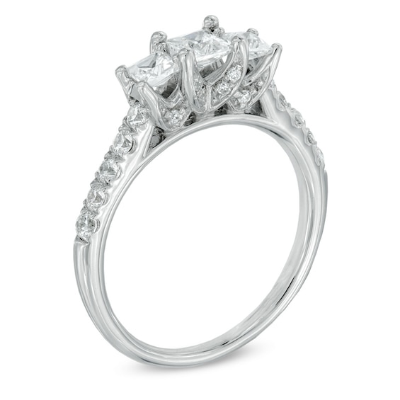 Previously Owned - 1 CT. T.w. Princess-Cut Diamond Past Present FutureÂ® Ring in 14K White Gold