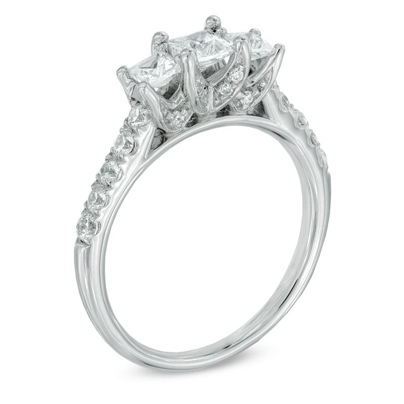 Main Image 2 of Previously Owned - 1 CT. T.W. Princess-Cut Diamond Past Present Future® Ring in 14K White Gold