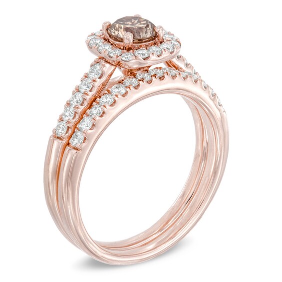 Previously Owned - 1-1/4 CT. T.w. Champagne and White Diamond Frame Bridal Set in 14K Rose Gold