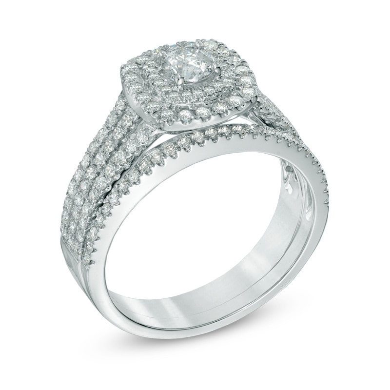 Main Image 2 of Previously Owned - 1 CT. T.W. Diamond Double Frame Bridal Set in 14K White Gold