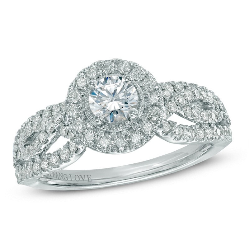 Main Image 1 of Previously Owned - Vera Wang Love Collection 7/8 CT. T.W. Diamond Frame Twist Engagement Ring in 14K White Gold