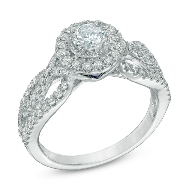 Main Image 2 of Previously Owned - Vera Wang Love Collection 7/8 CT. T.W. Diamond Frame Twist Engagement Ring in 14K White Gold