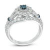Thumbnail Image 2 of Previously Owned - 1-1/2 CT. T.W. Enhanced Blue and White Diamond Double Frame Engagement Ring in 10K White Gold
