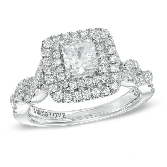 Previously Owned - Vera Wang Love Collection 1-1/4 CT. T.w. Princess-Cut Diamond Frame Engagement Ring in 14K White Gold
