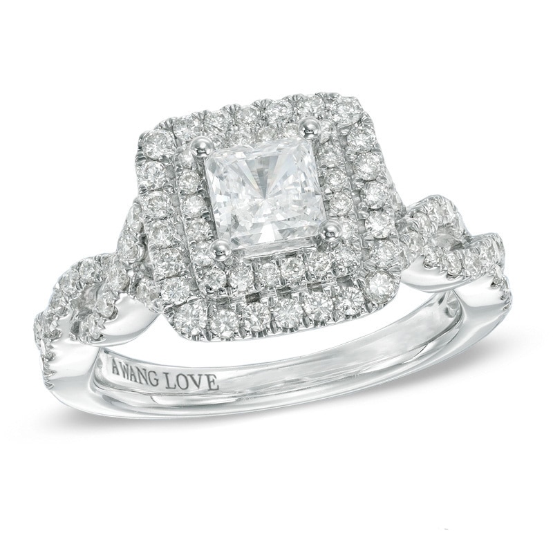 Main Image 1 of Previously Owned - Vera Wang Love Collection 1-1/4 CT. T.W. Princess-Cut Diamond Frame Engagement Ring in 14K White Gold