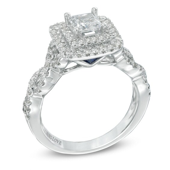 Previously Owned - Vera Wang Love Collection 1-1/4 CT. T.w. Princess-Cut Diamond Frame Engagement Ring in 14K White Gold