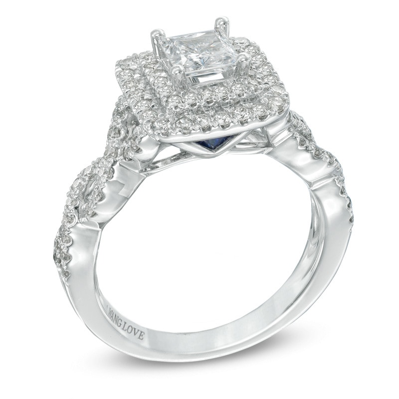 Main Image 2 of Previously Owned - Vera Wang Love Collection 1-1/4 CT. T.W. Princess-Cut Diamond Frame Engagement Ring in 14K White Gold