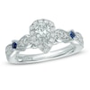 Thumbnail Image 1 of Previously Owned - Vera Wang Love Collection 5/8 CT. T.W. Pear-Shaped Diamond and Sapphire Ring in 14K White Gold