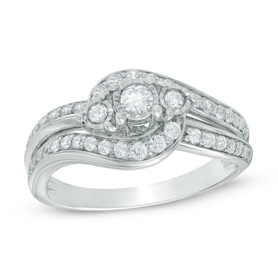 Previously Owned - 1/2 CT. T.w. Diamond Past Present Future® Swirl Engagement Ring in 14K White Gold