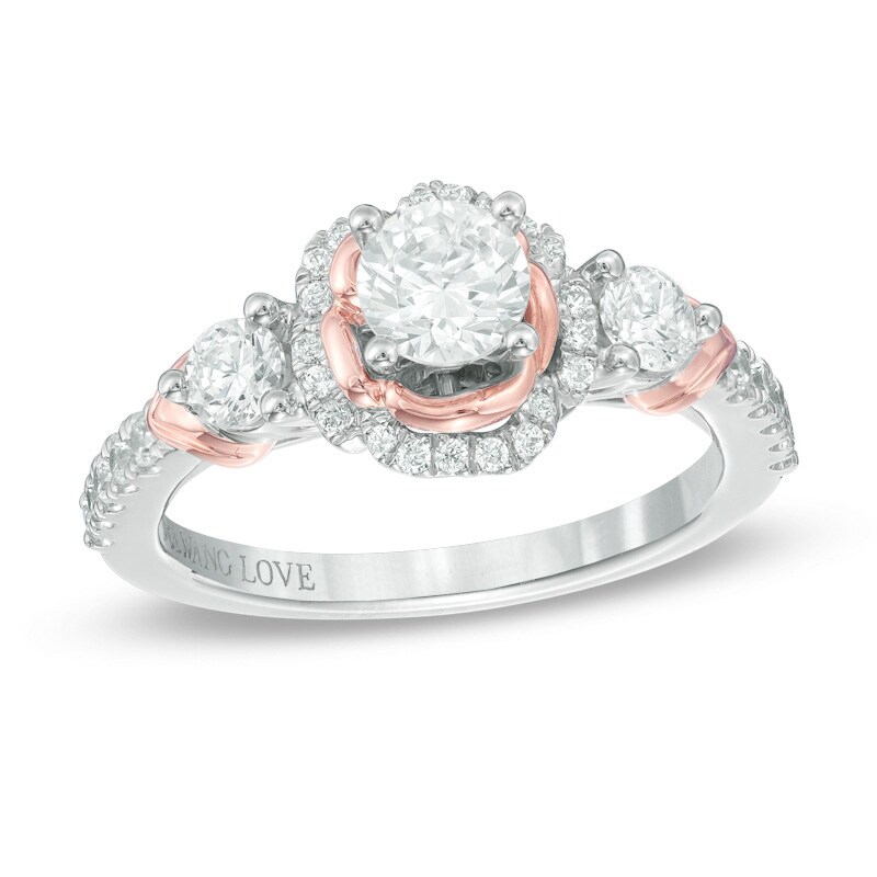 Main Image 1 of Previously Owned - Vera Wang Love Collection 1 CT. T.W. Diamond Frame Three Stone Engagement Ring in 14K Two-Tone Gold