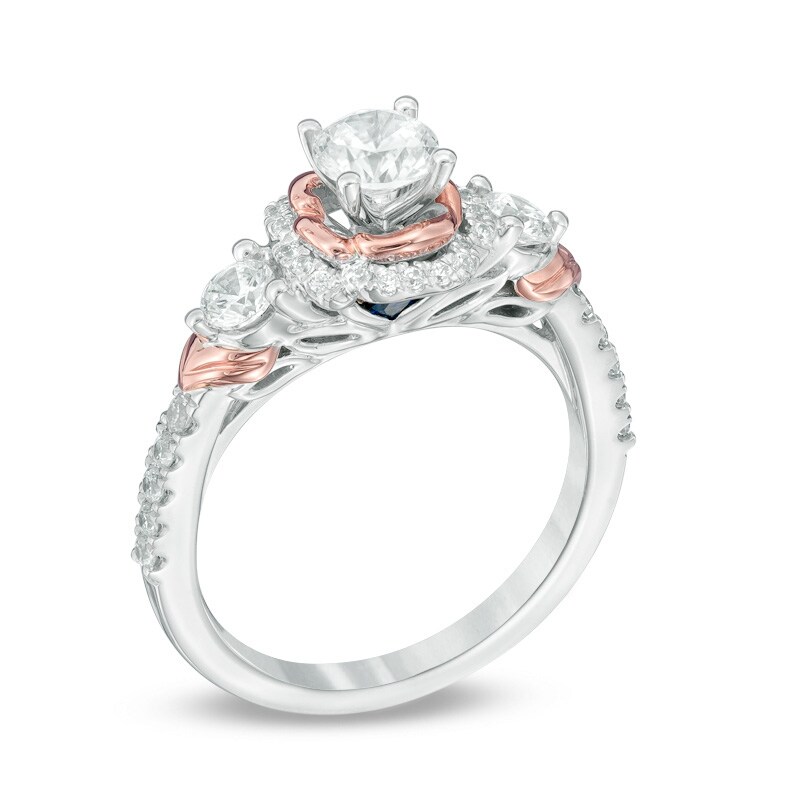 Main Image 2 of Previously Owned - Vera Wang Love Collection 1 CT. T.W. Diamond Frame Three Stone Engagement Ring in 14K Two-Tone Gold