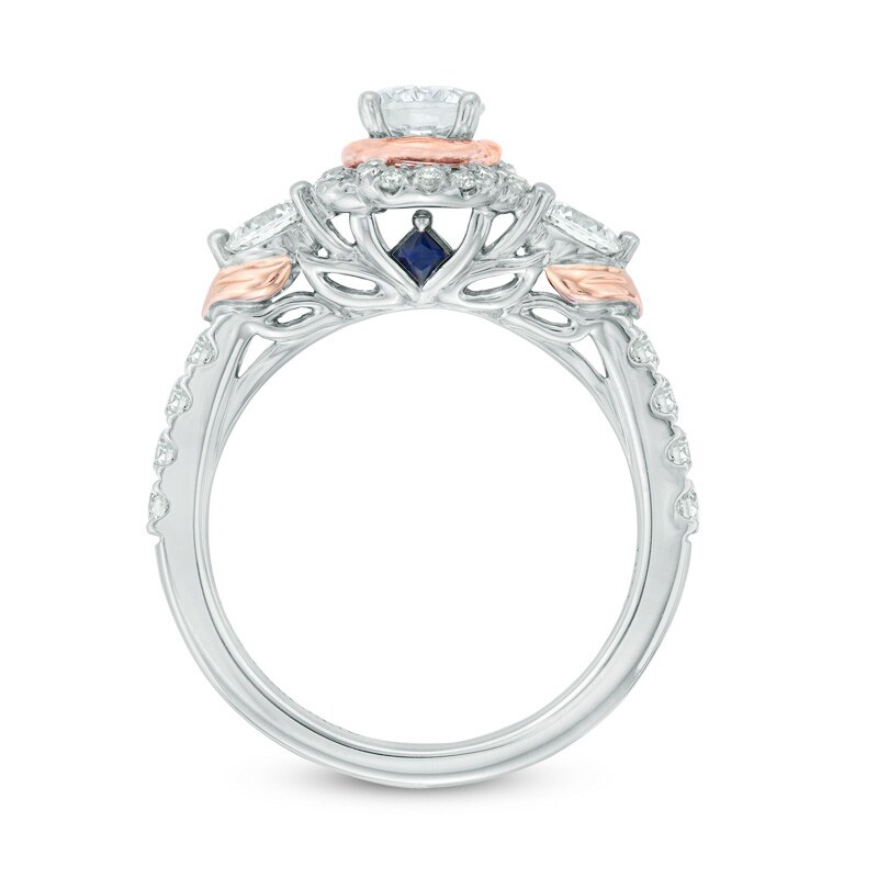 Main Image 3 of Previously Owned - Vera Wang Love Collection 1 CT. T.W. Diamond Frame Three Stone Engagement Ring in 14K Two-Tone Gold
