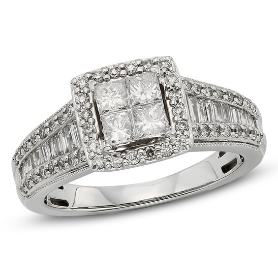 Previously Owned - 1 CT. T.w. Quad Princess-Cut Diamond Frame Engagement Ring in 10K White Gold
