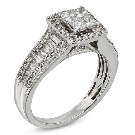 Previously Owned - 1 CT. T.w. Quad Princess-Cut Diamond Frame Engagement Ring in 10K White Gold