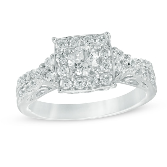 Previously Owned - 1 CT. T.w. Diamond Frame Split Shank Engagement Ring in 10K White Gold