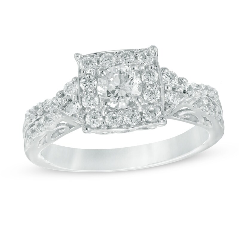 Main Image 1 of Previously Owned - 1 CT. T.W. Diamond Frame Split Shank Engagement Ring in 10K White Gold