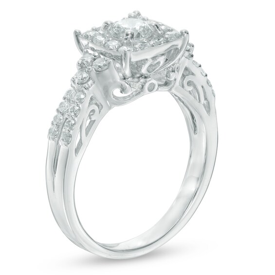 Previously Owned - 1 CT. T.w. Diamond Frame Split Shank Engagement Ring in 10K White Gold