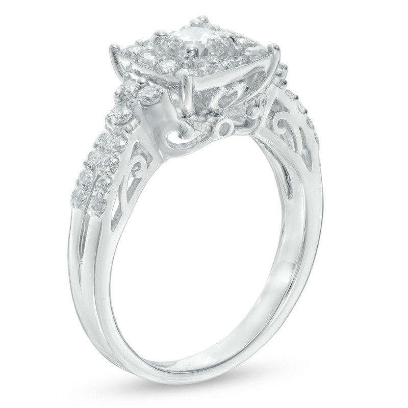 Main Image 2 of Previously Owned - 1 CT. T.W. Diamond Frame Split Shank Engagement Ring in 10K White Gold