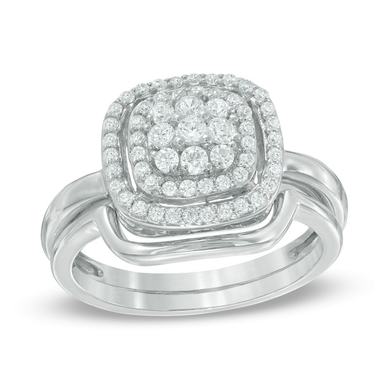 Main Image 1 of Previously Owned - 1/2 CT. T.W. Composite Diamond Double Frame Bridal Set in 10K White Gold