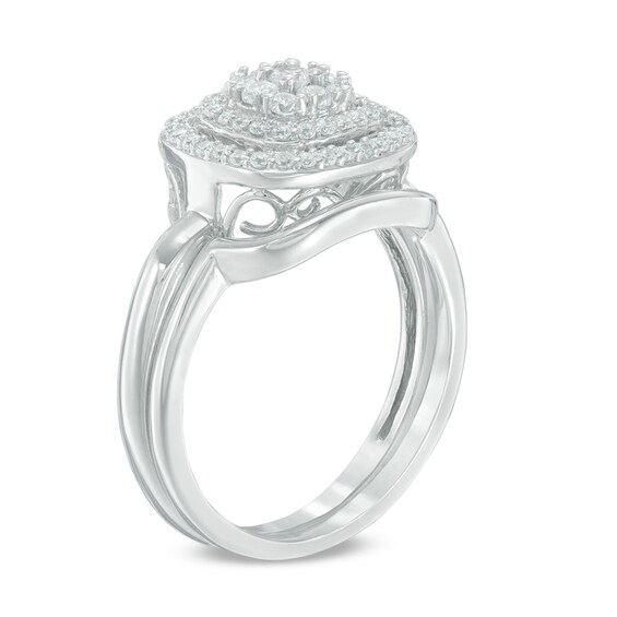 Previously Owned - 1/2 CT. T.w. Composite Diamond Double Frame Bridal Set in 10K White Gold