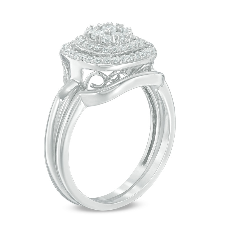 Main Image 2 of Previously Owned - 1/2 CT. T.W. Composite Diamond Double Frame Bridal Set in 10K White Gold