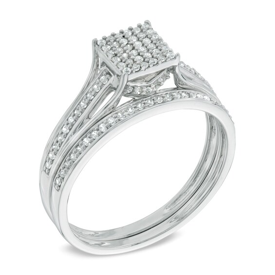 Previously Owned - 1/3 CT. T.w. Square Composite Diamond Bridal Set in 10K White Gold