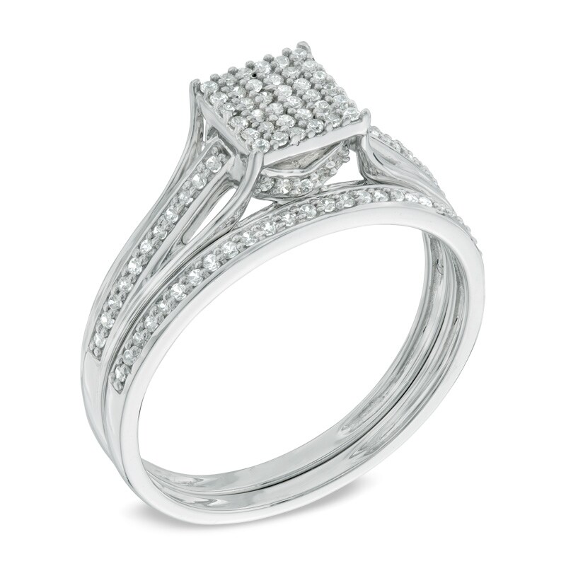 Main Image 2 of Previously Owned - 1/3 CT. T.W. Square Composite Diamond Bridal Set in 10K White Gold
